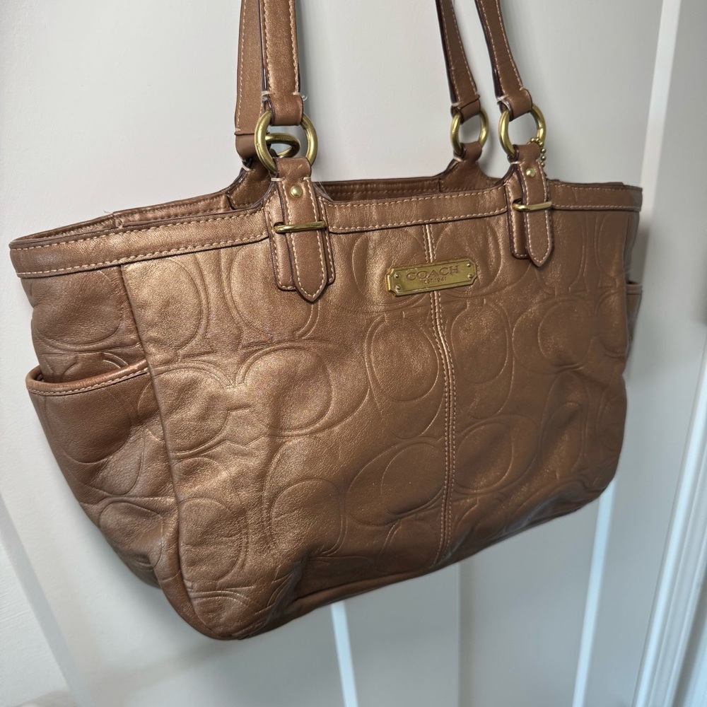 Coach Embossed Leather Signature Tote Bag - Picture 4 of 9